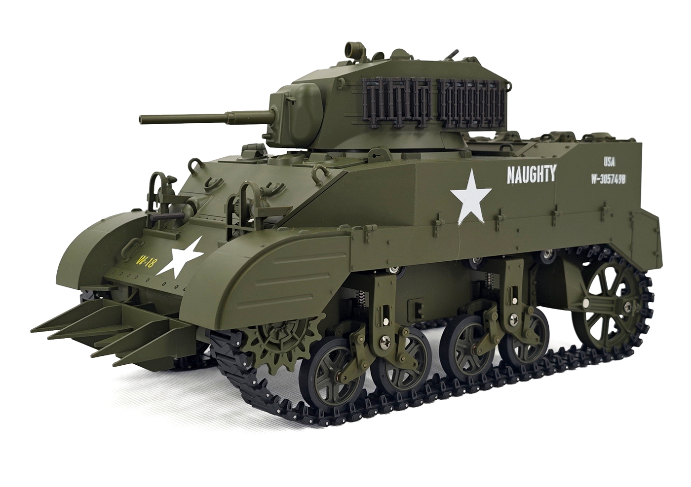 RACENT M5A1 Stuart RC-stridsvagn 1/16 grön – produktbild 2