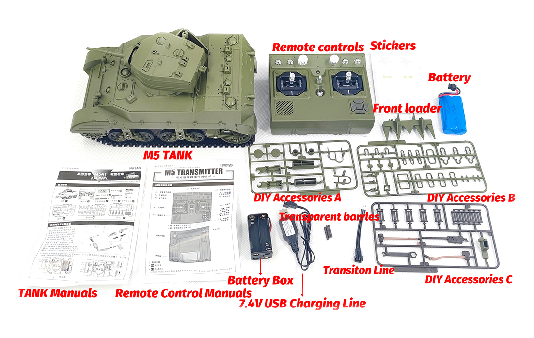 RACENT M5A1 Stuart RC-stridsvagn 1/16 grön – produktbild 9
